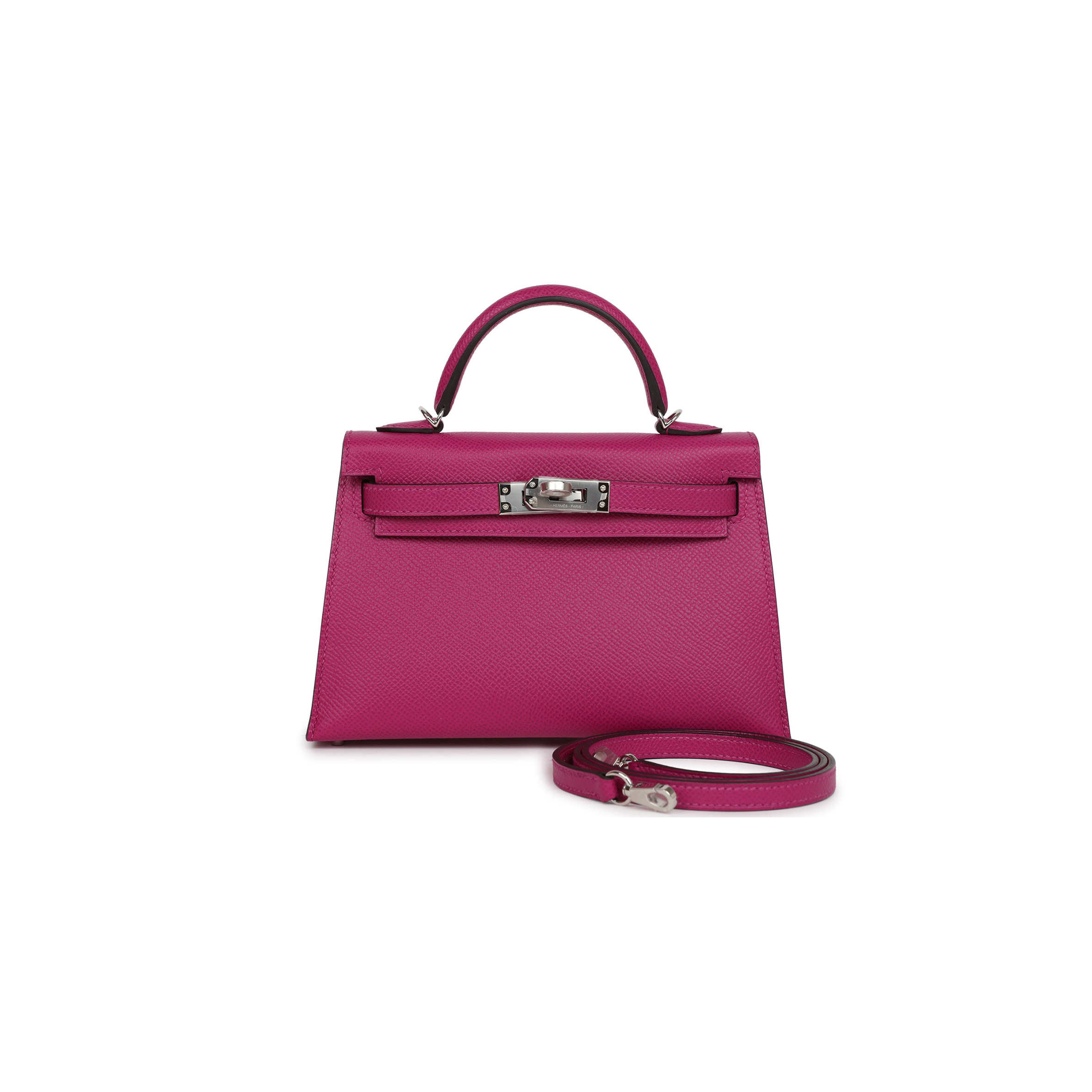 HERMÈS MASTER MINI KELLY II SELLIER ROSE POURPRE VERSO EPSOM PALLADIUM HARDWARE (19*12*5.5cm) 